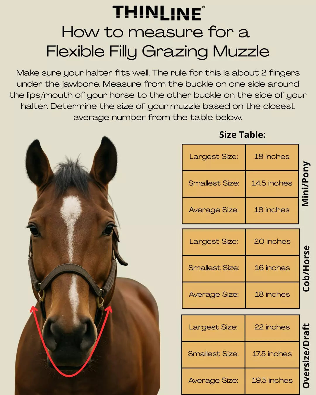 Flexible filly grazing muzzle size chart