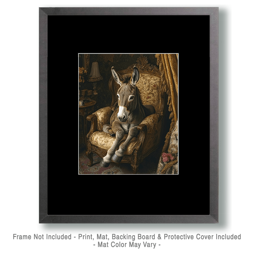 Donkey in lounge chair matted and framed