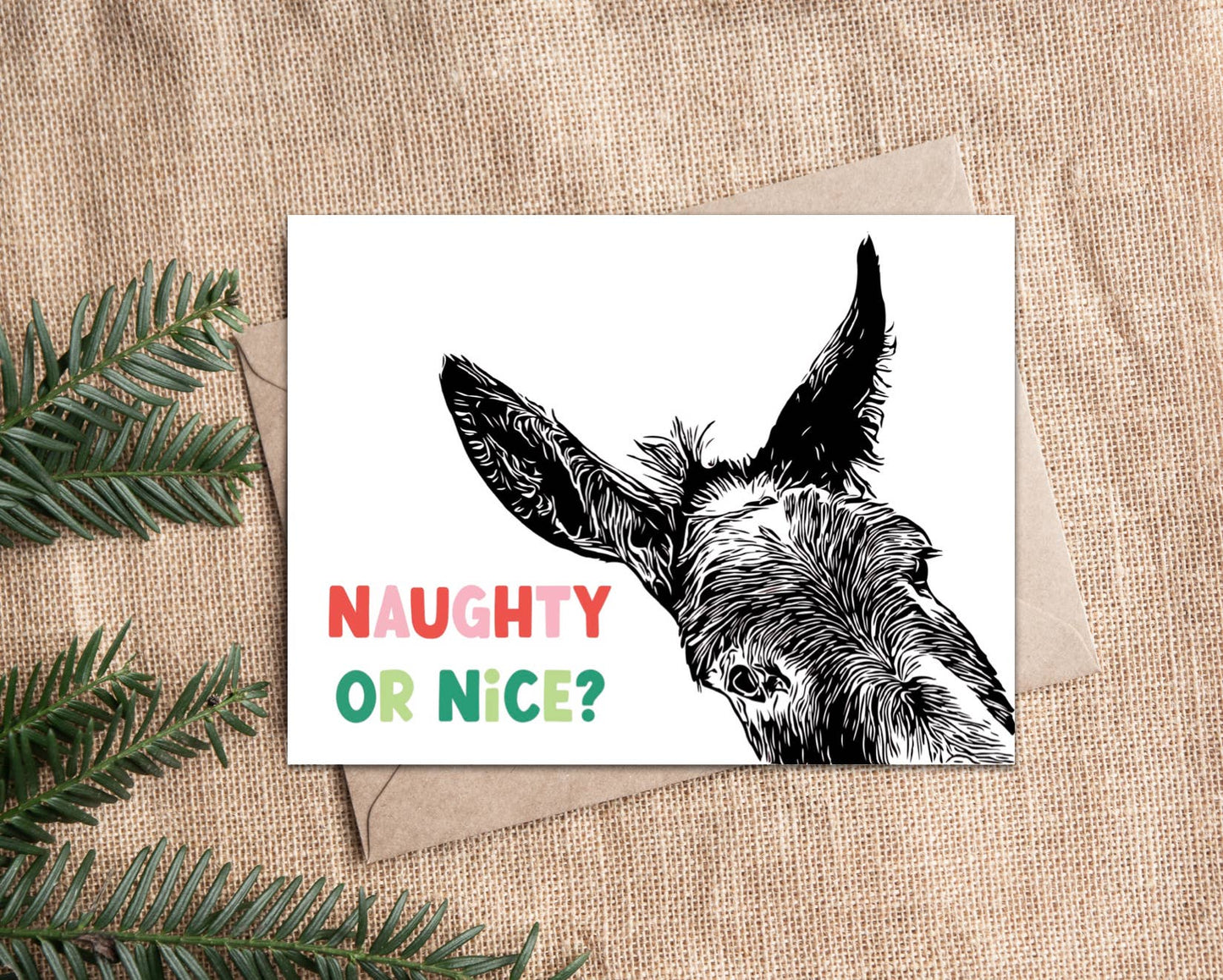"Sam" Funny Donkey Holiday Notecard (Package of 6) Christmas