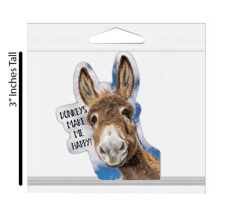 Donkey sticker - “Donkeys Make Me Happy” in packaging 