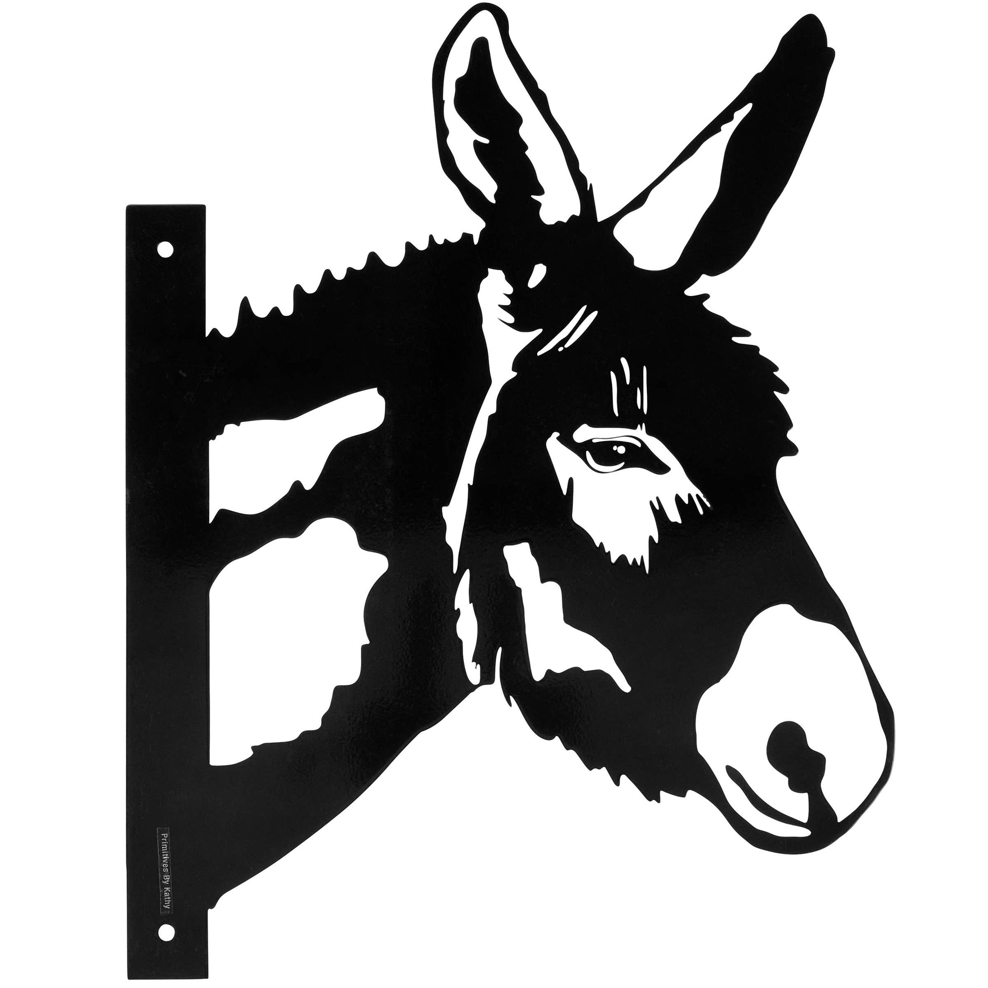 Black metal decorative wall art of a donkey head