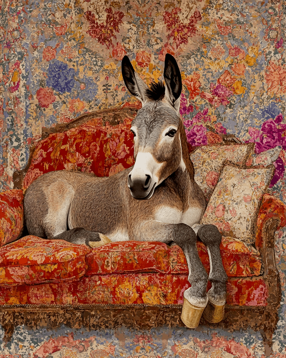 Donkey on chaise lounge print