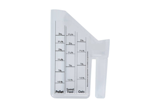 White measuring scoop with measurement markings on a white background