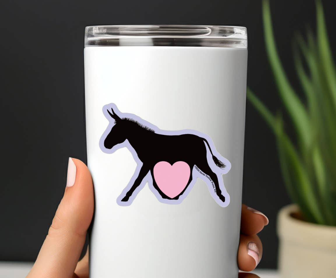 Donkey sticker - pink heart on white tumbler