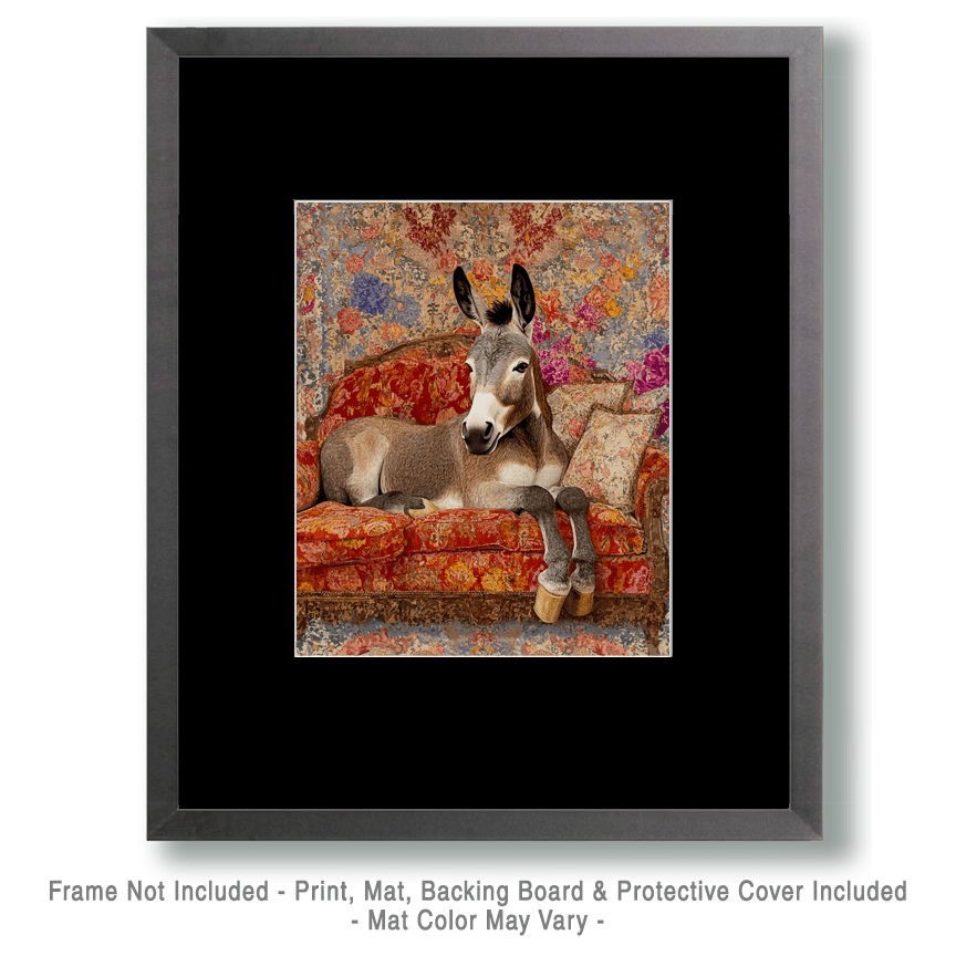 Donkey on chaise lounge matted framed