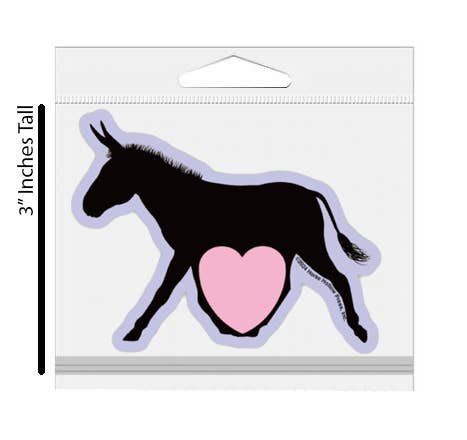 Donkey sticker - Silhouette of a donkey with a pink heart on a clear background