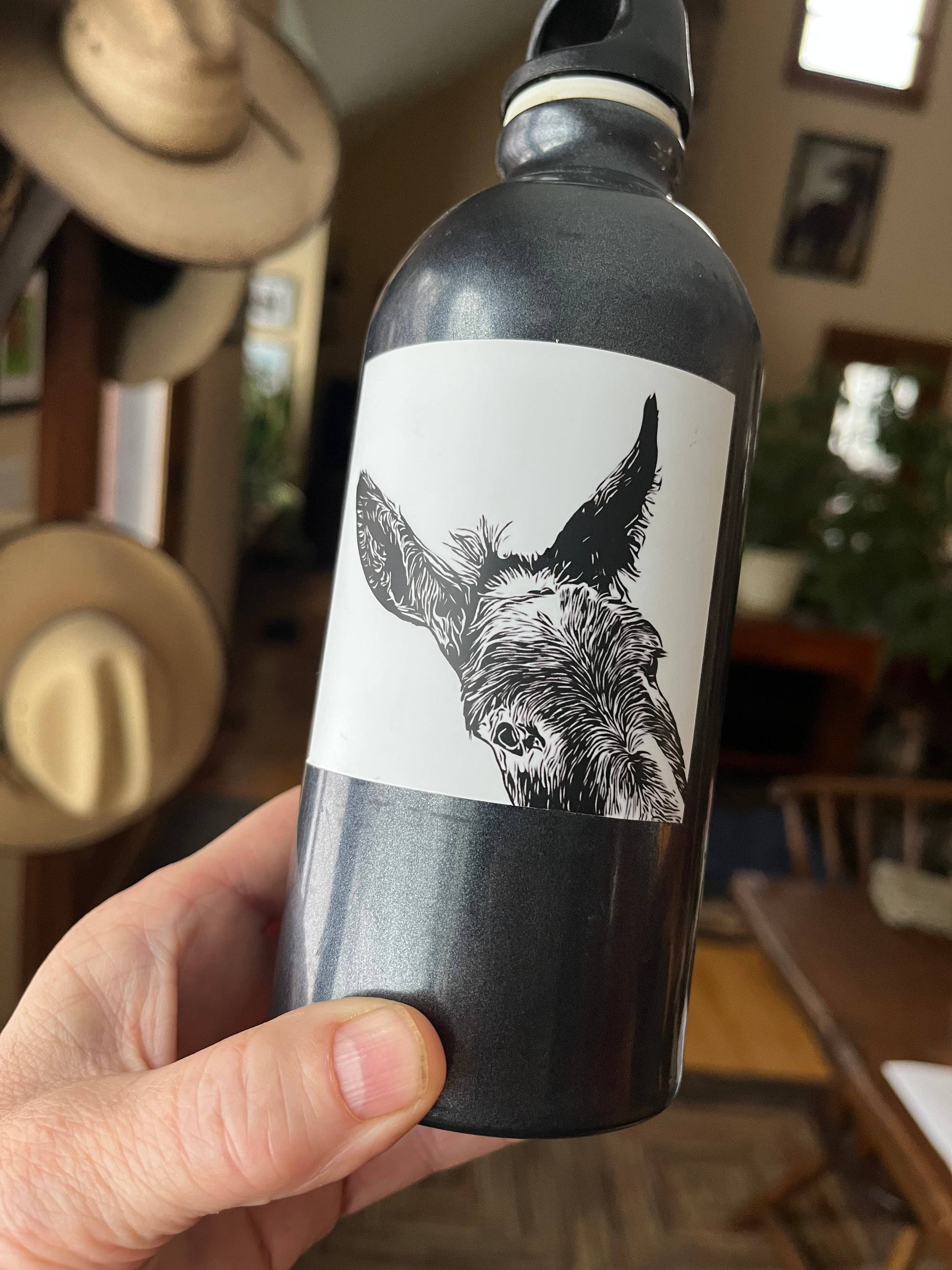 Donkey sticker Sam on gray cup