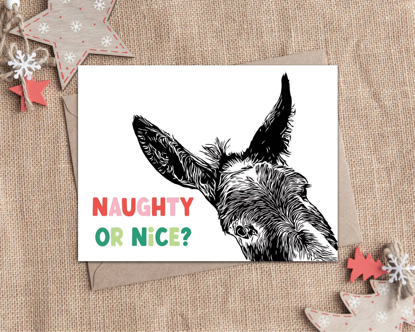 "Sam" Funny Donkey Holiday Notecard (Package of 6) Christmas