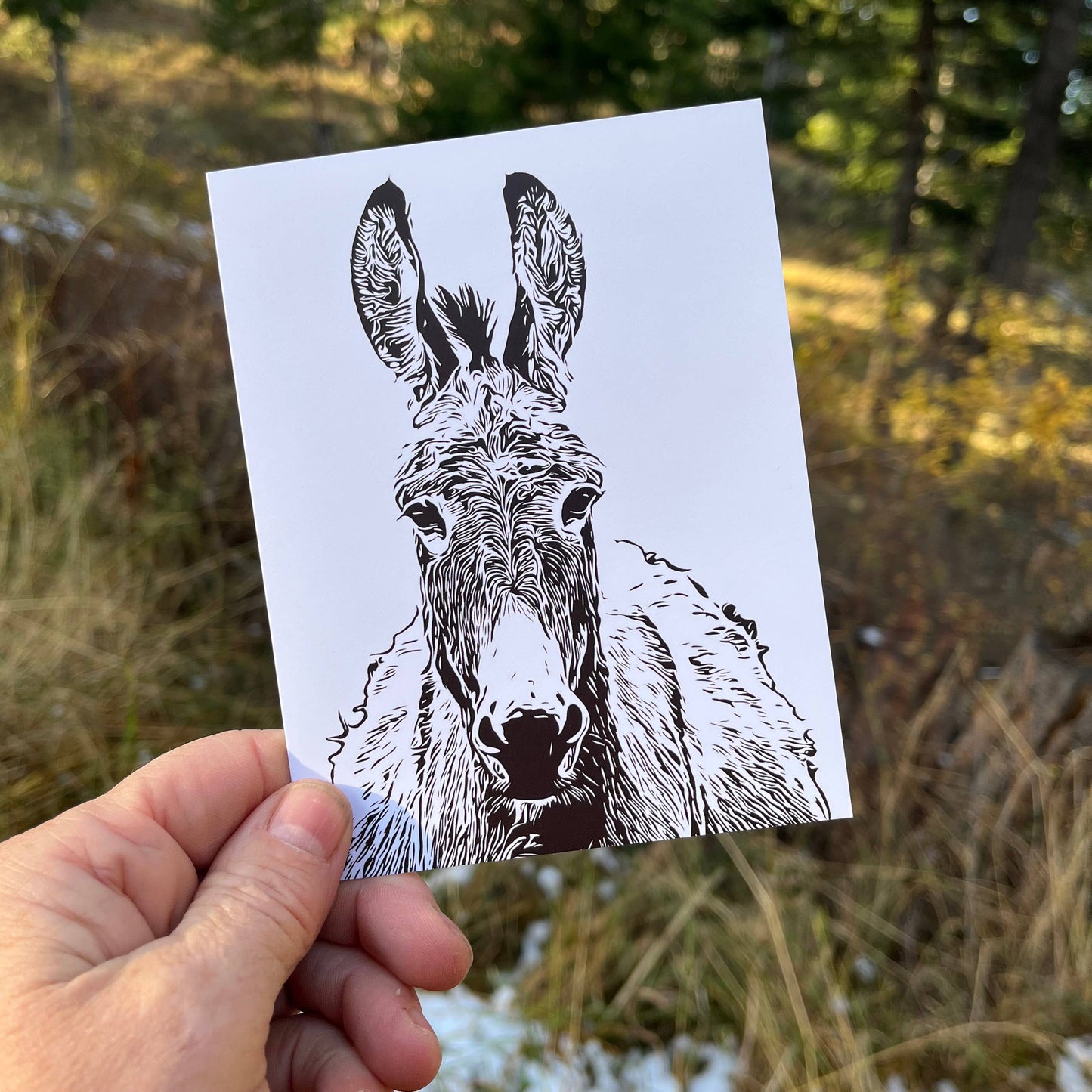 Sally mule notecard front holing