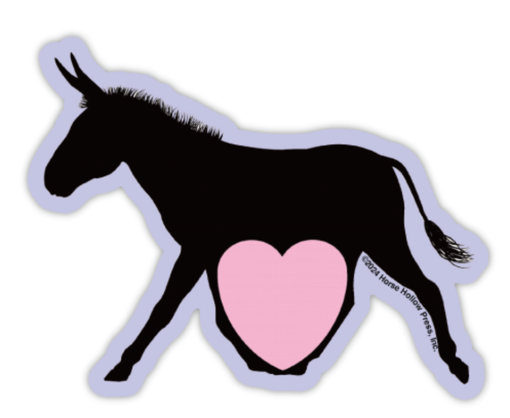 Donkey sticker -Silhouette of a donkey with a pink heart