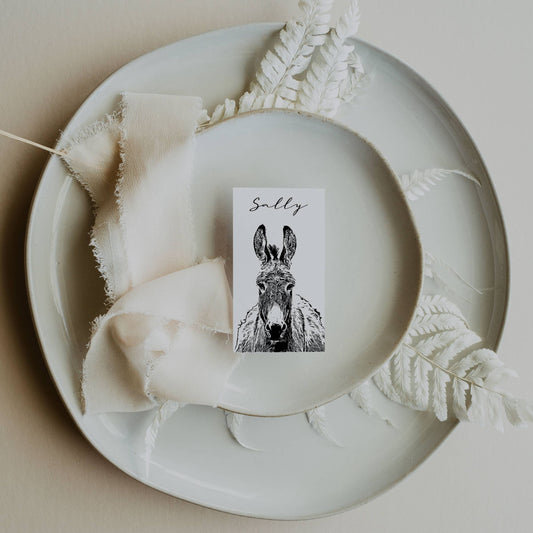 Sally donkey mini note placecard