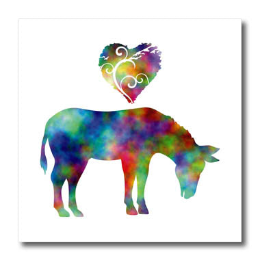3dRose Love Donkey- Tie Dye Donkey and Swirly Heart - Iron on Heat Transfers (ht_351896)