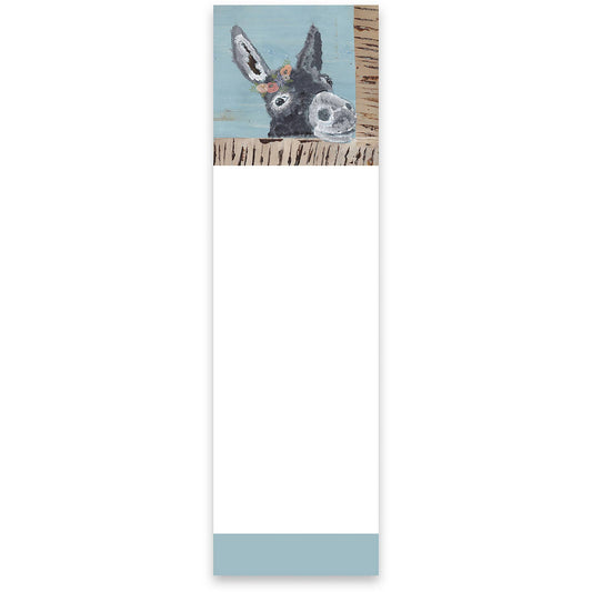 Notepad with a donkey illustration on a light blue background